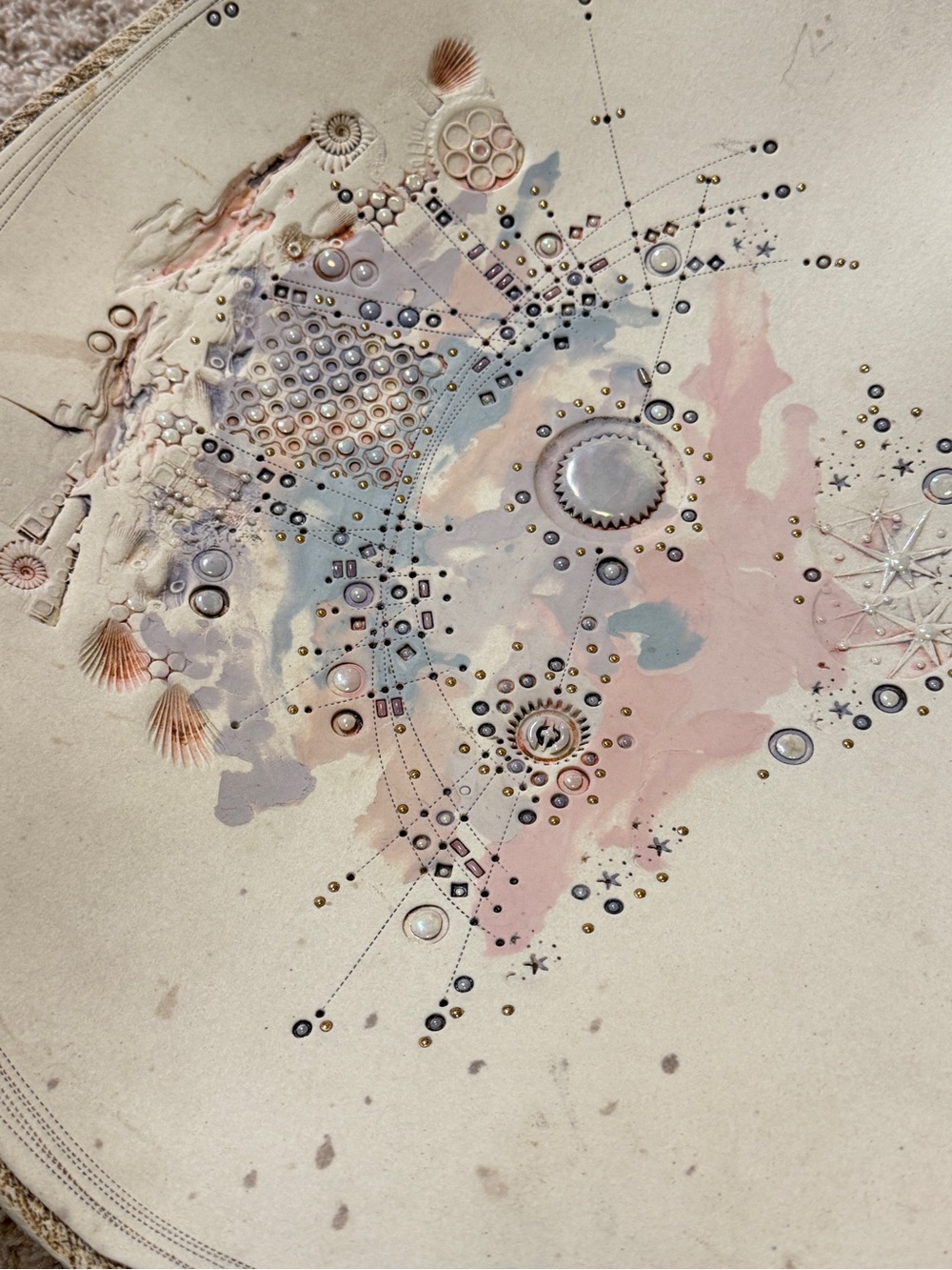 1980's Vintage Japanese Artistic Pearl Inlay Decorative Pottery Plate/Tray 17” - Picture 16 of 16